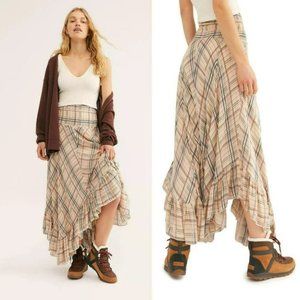 Free People Gabrielle Skirt Small Midi High Rise Ruched Ruffled NWOT